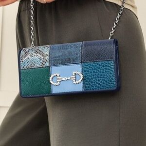 Brighton The Grid Rockmore Horse Bit Crossbody Bag Leather Patchwork Navy Blue